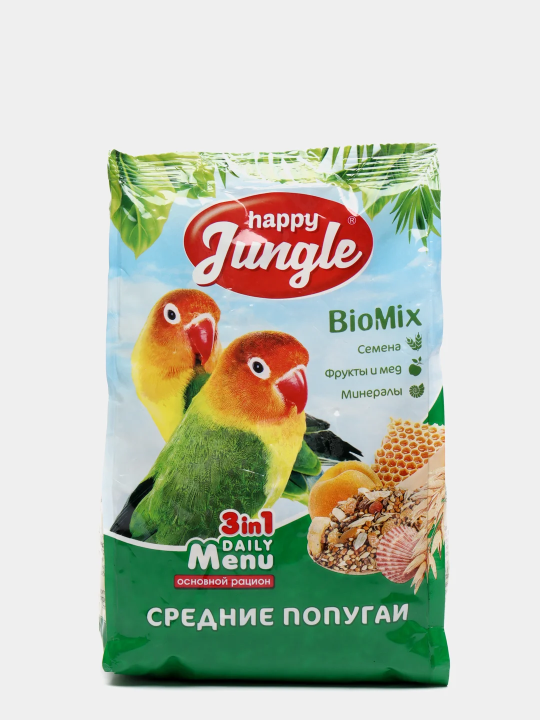 Happy Jungle (Экопром) 3в1 BioMix корм для средних попугаев, 500 г