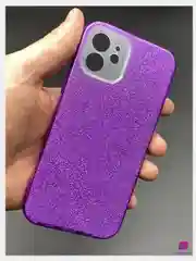 Фиолетовый чехол силиконовый с блестками для Apple iPhone 12 с защитой для камеры Противоударный