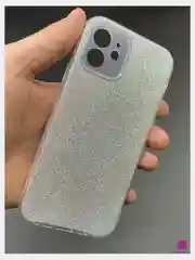 Серебряный чехол силиконовый с блестками для Apple iPhone 12 с защитой для камеры Противоударный