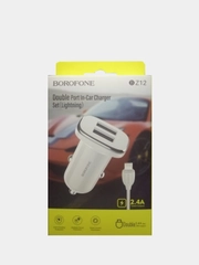 Автомобильное зарядное устройство Borofone BZ12, 2 USB, 2.4A, с кабелем Lightning, белый