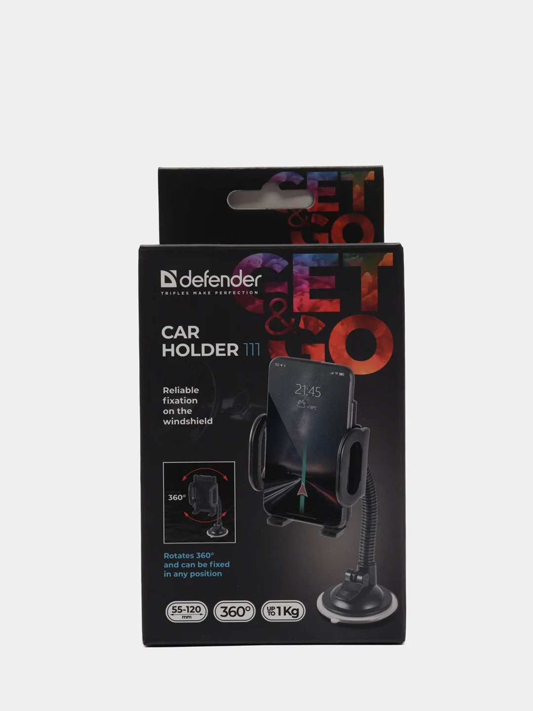 Черный автомобильный держатель для телефона на стекло Defender Car holder 111