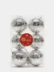 Серебряный елочные игрушки новогодние, 6 штук