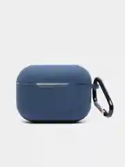 Темно-синий силиконовый чехол для наушников Airpods (Аирподс) 1, 2, 3, Pro, с карабином-держателем