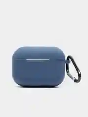 Темно-синий силиконовый чехол для наушников Airpods (Аирподс) 1, 2, 3, Pro, с карабином-держателем