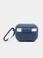 Темно-синий силиконовый чехол для наушников Airpods (Аирподс) 1, 2, 3, Pro, с карабином-держателем