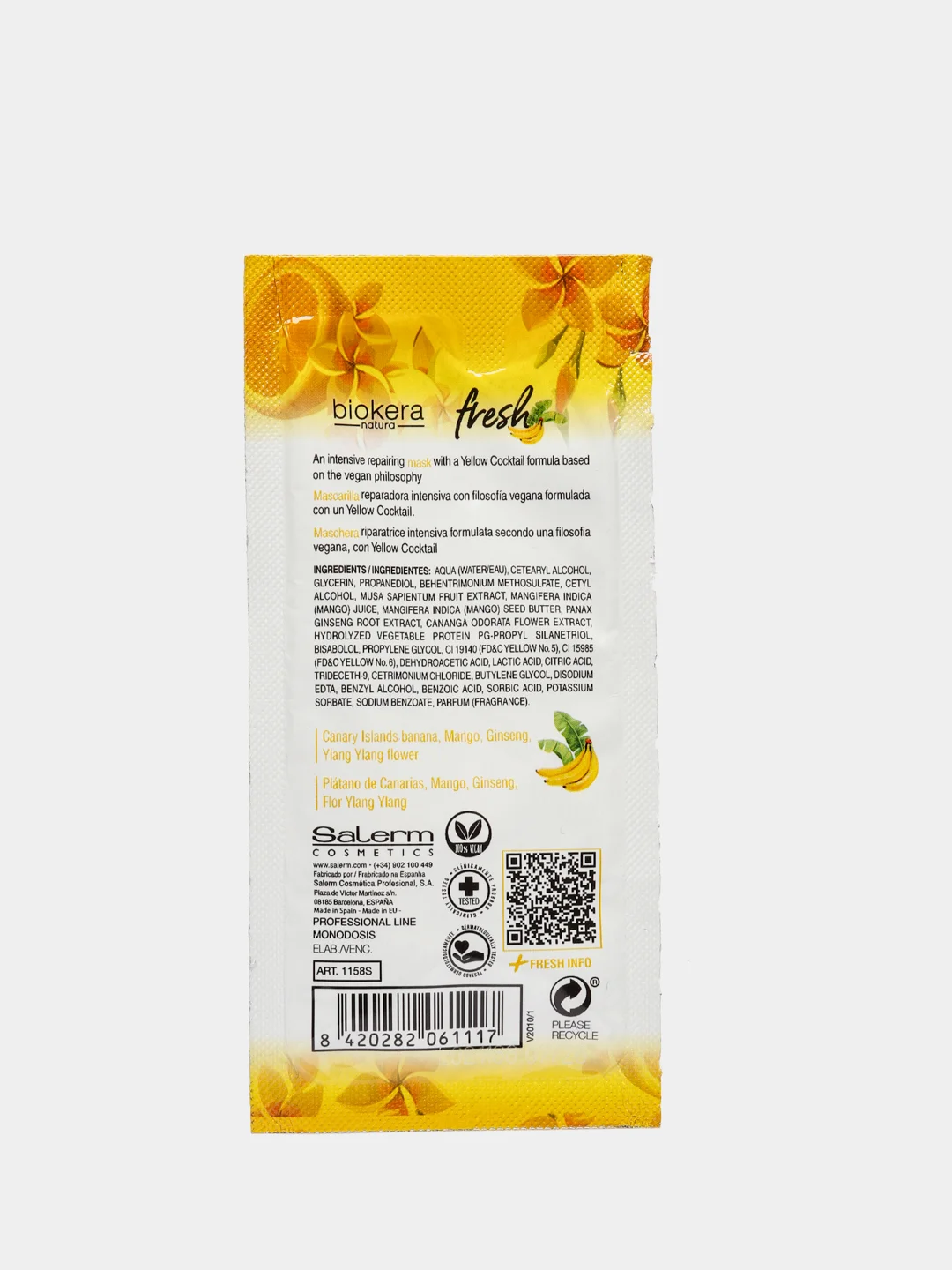 Восстанавливающая маска с бананом Salerm Biokera Fresh Yellow Shot Mask 10 мл саше