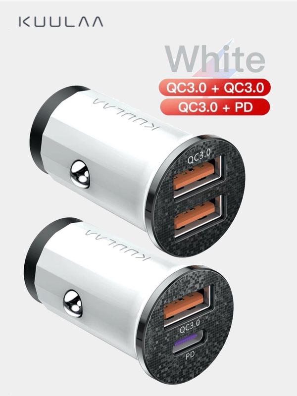 Автомобильное зарядное устройство быстрой зарядки в прикуриватель QC 3,0/PD 3,0 USB+Type-C