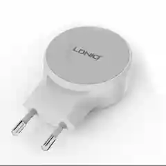 Белый сетевое зарядное устройство LDNIO A2269, 2 USB + кабель Lightning/MicroUSB
