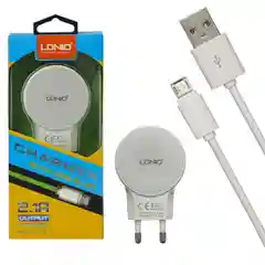 Белый сетевое зарядное устройство LDNIO A2269, 2 USB + кабель Lightning/MicroUSB