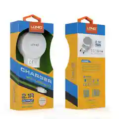 Белый сетевое зарядное устройство LDNIO A2269, 2 USB + кабель Lightning/MicroUSB