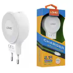 Белый сетевое зарядное устройство LDNIO A2269, 2 USB + кабель Lightning/MicroUSB