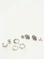 Серебряный набор серьги-каффы, гвоздики, сережки