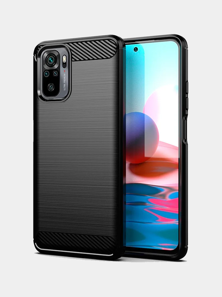 Черный чехол Xiaomi Redmi Note 10 / Note 10S, имитация вставок под карбон