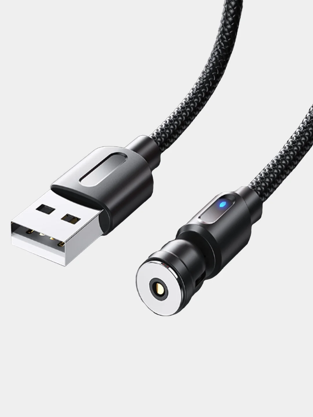 Черный кабель магнитный для зарядки телефона с вращением Lightning / micro-USB / Type-C