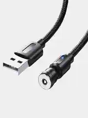 Черный кабель магнитный для зарядки телефона с вращением Lightning / micro-USB / Type-C