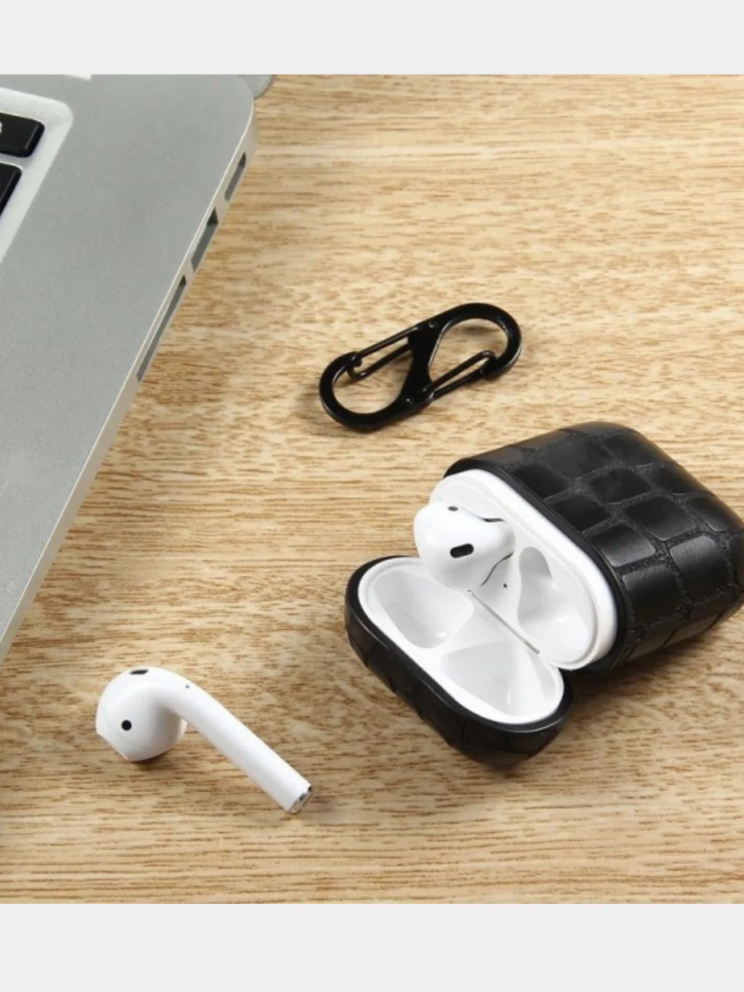 Чехол кожа крокодила для Apple Airpods с карабином