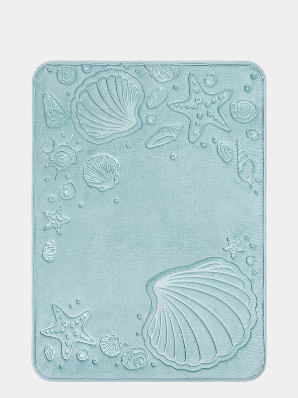 Коврик для ванной DeNASTIA "РАКУШКИ" memory foam 50x70см, голубой