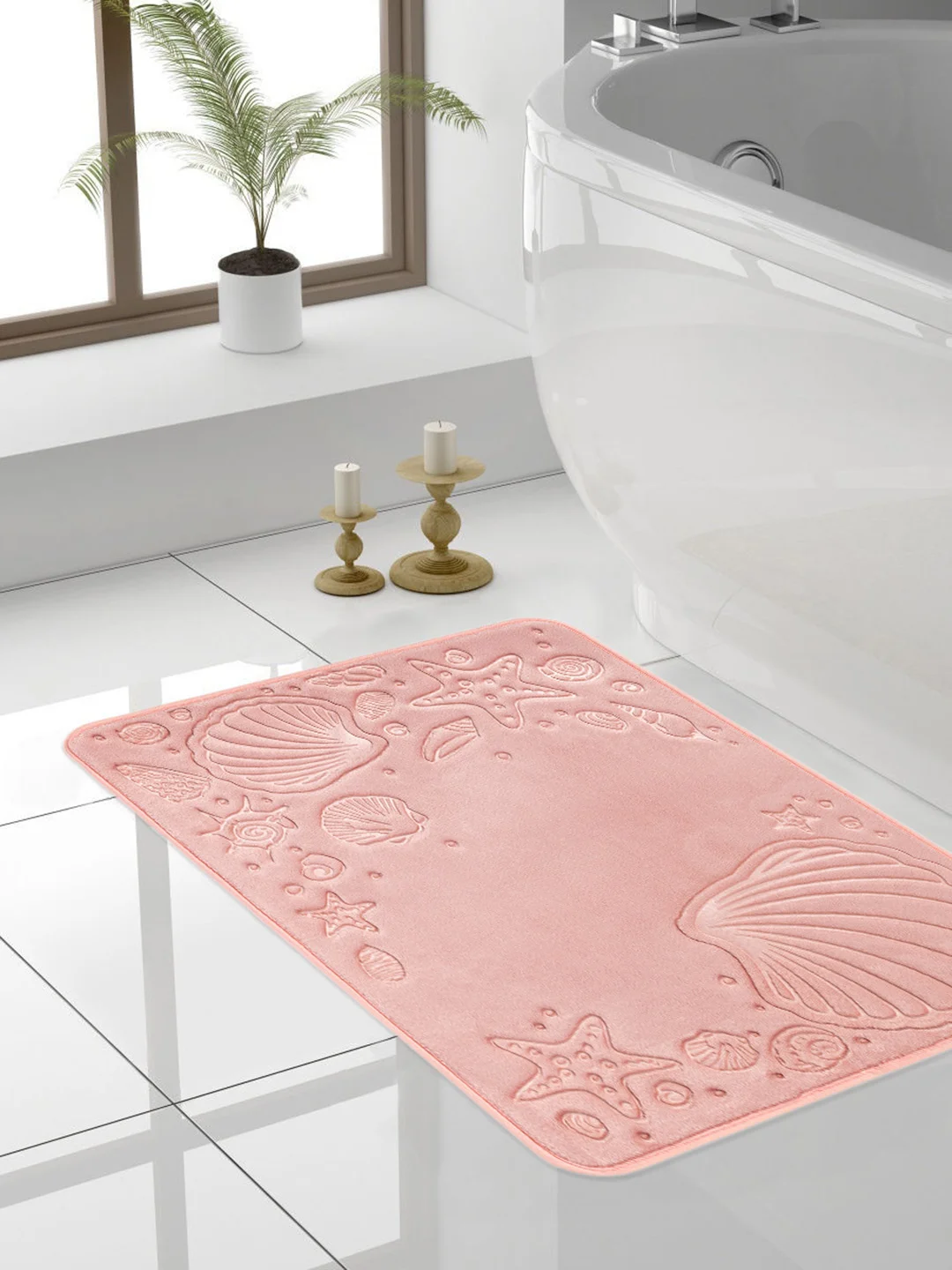 Коврик для ванной DeNASTIA "РАКУШКИ" memory foam 50x70см, розовый