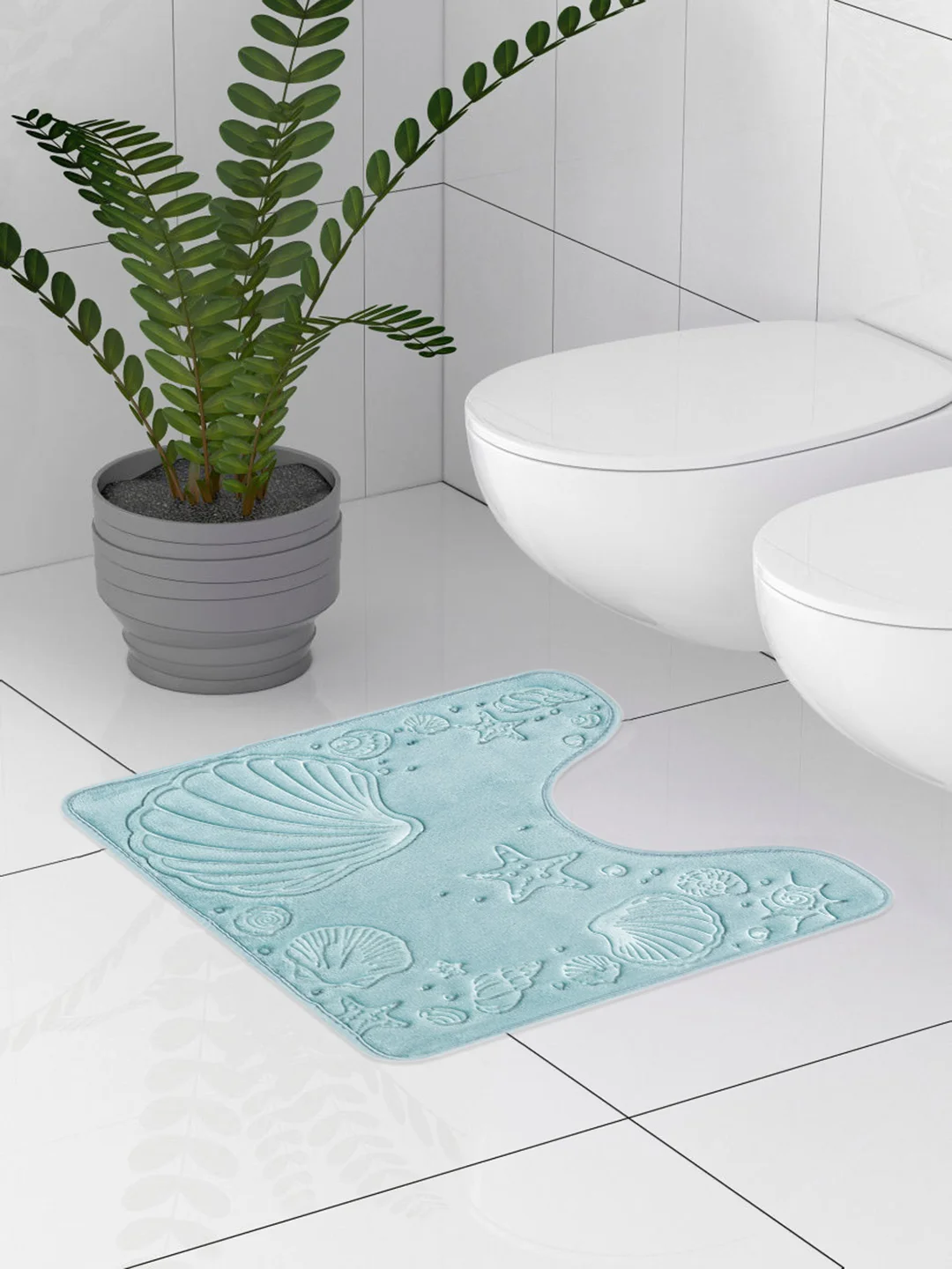 Коврик для туалета DeNASTIA "РАКУШКИ" memory foam 50x50см, голубой