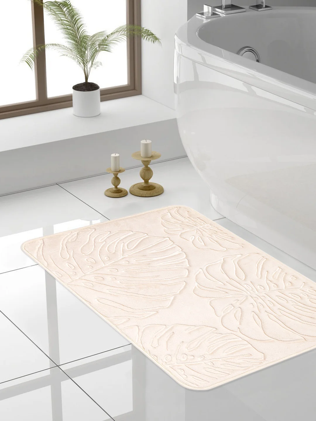 Коврик для ванной DeNASTIA "ТРОПИКИ" memory foam 50x70, молочный