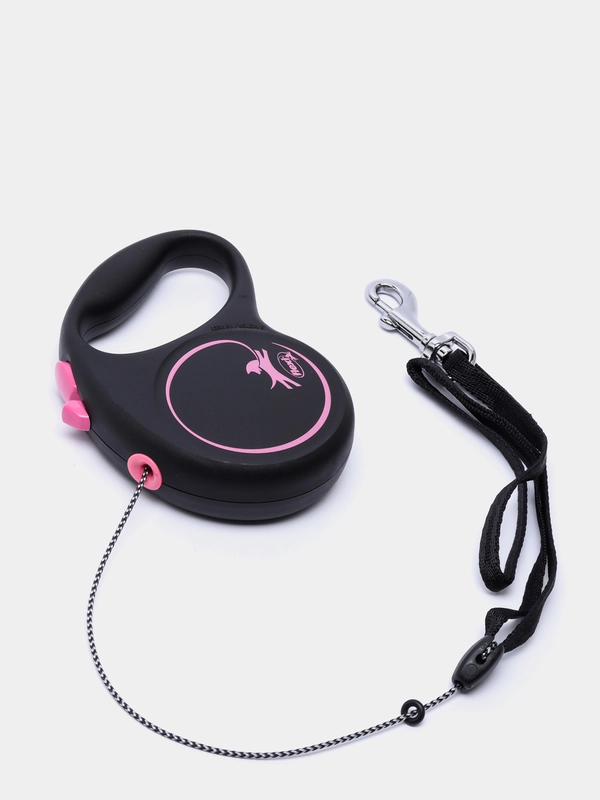 Поводок-рулетка для выгула собак Flexi Black Design трос S, 5м 12 кг, розовый