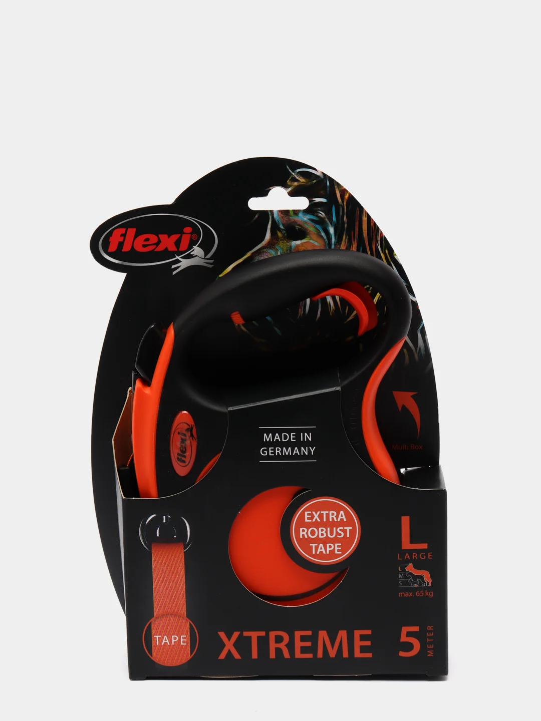 Поводок-рулетка для выгула собак Flexi Xtreme лента L, 5м 65кг, черный/оранжевый