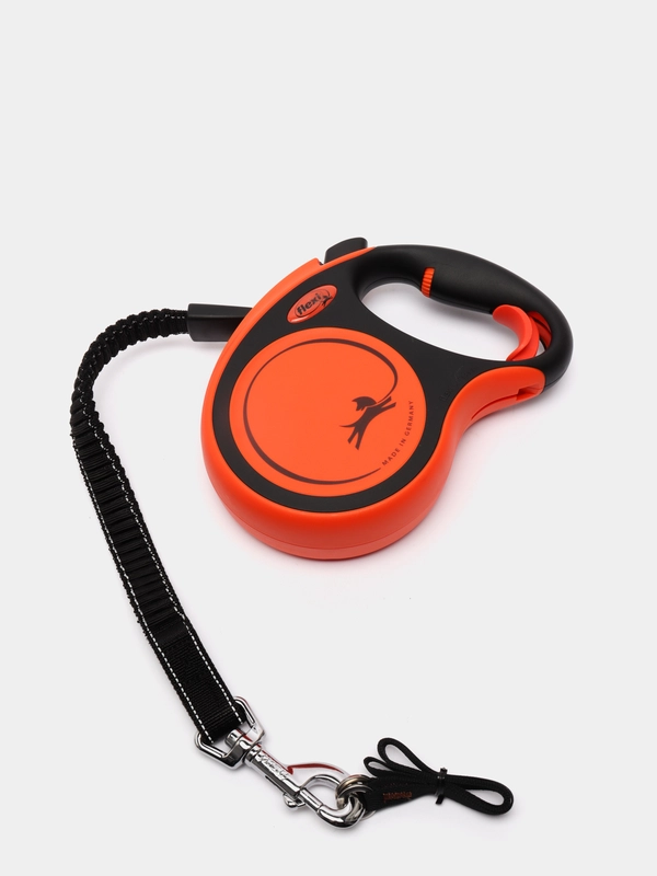 Поводок-рулетка для выгула собак Flexi Xtreme лента L, 5м 65кг, черный/оранжевый