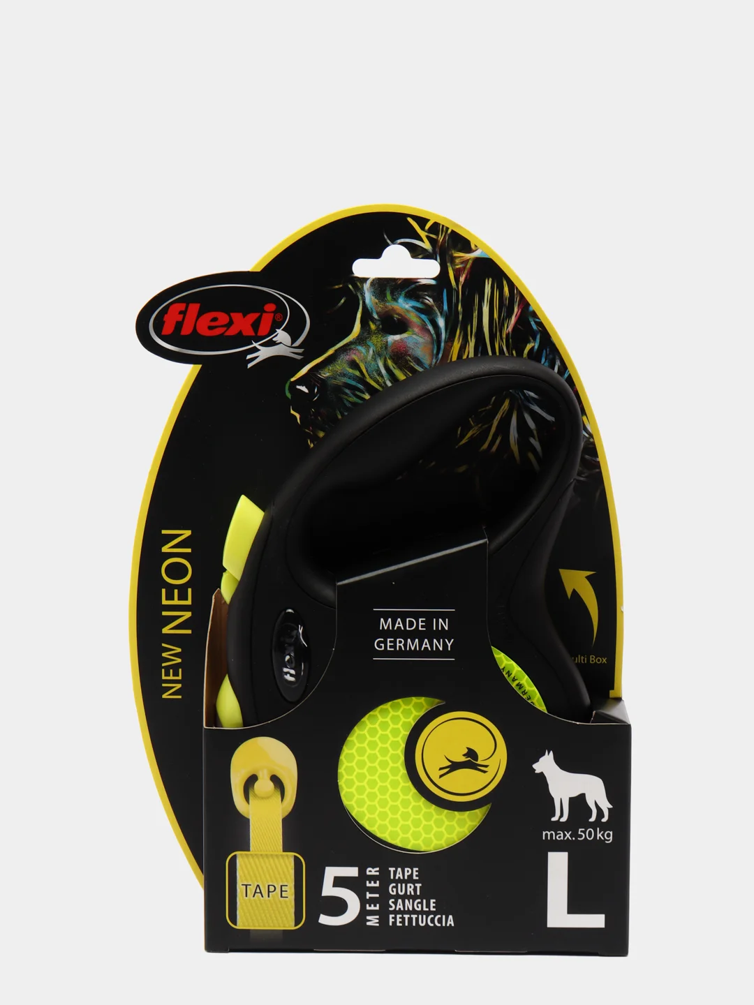 Поводок-рулетка для выгула собак Flexi New Neon лента L, 5м 50 кг