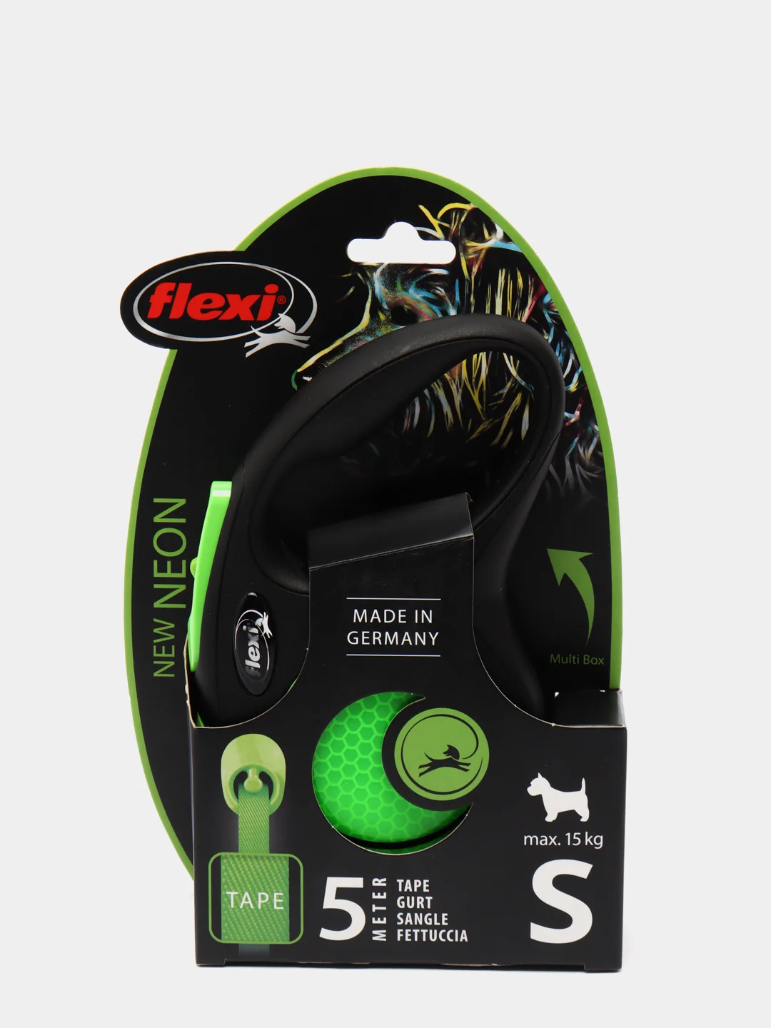 Поводок-рулетка для выгула собак Flexi New Neon лента S, 5м 15кг, зеленый