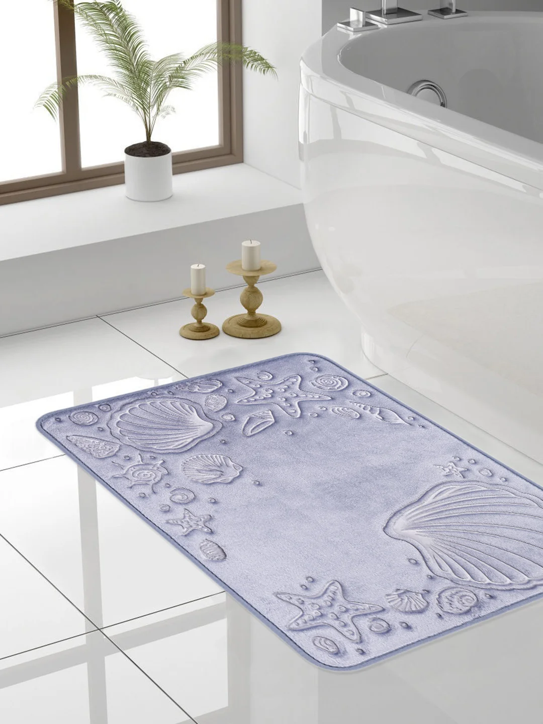 Коврик для ванной DeNASTIA "РАКУШКИ" memory foam 50x70см, синий