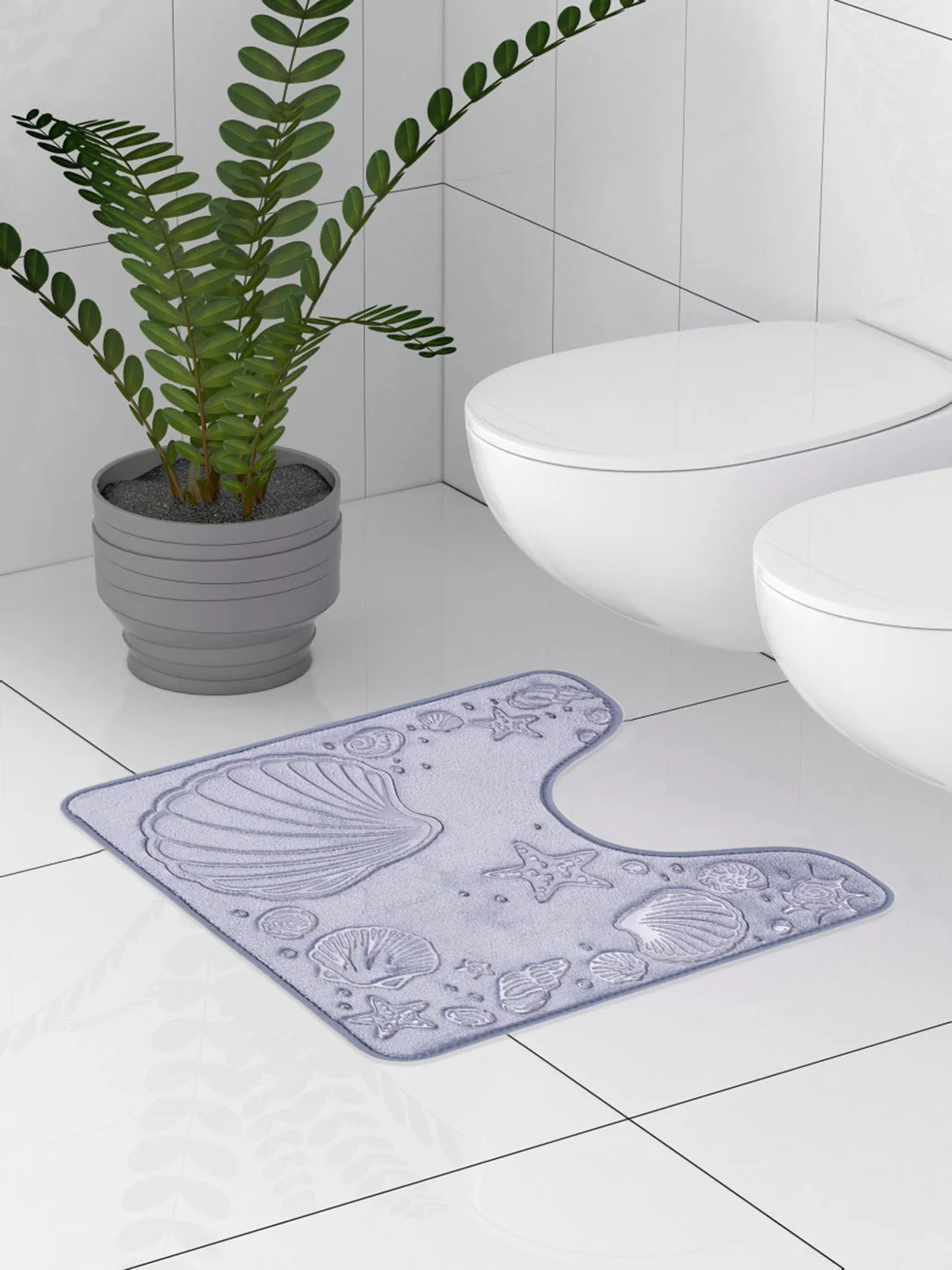 Коврик для туалета DeNASTIA "РАКУШКИ" memory foam 50x50см, синий