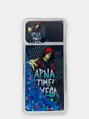 Темно-синий чехол Samsung Galaxy A02 силиконовый переливающийся жидкий с блестками и защитой камеры