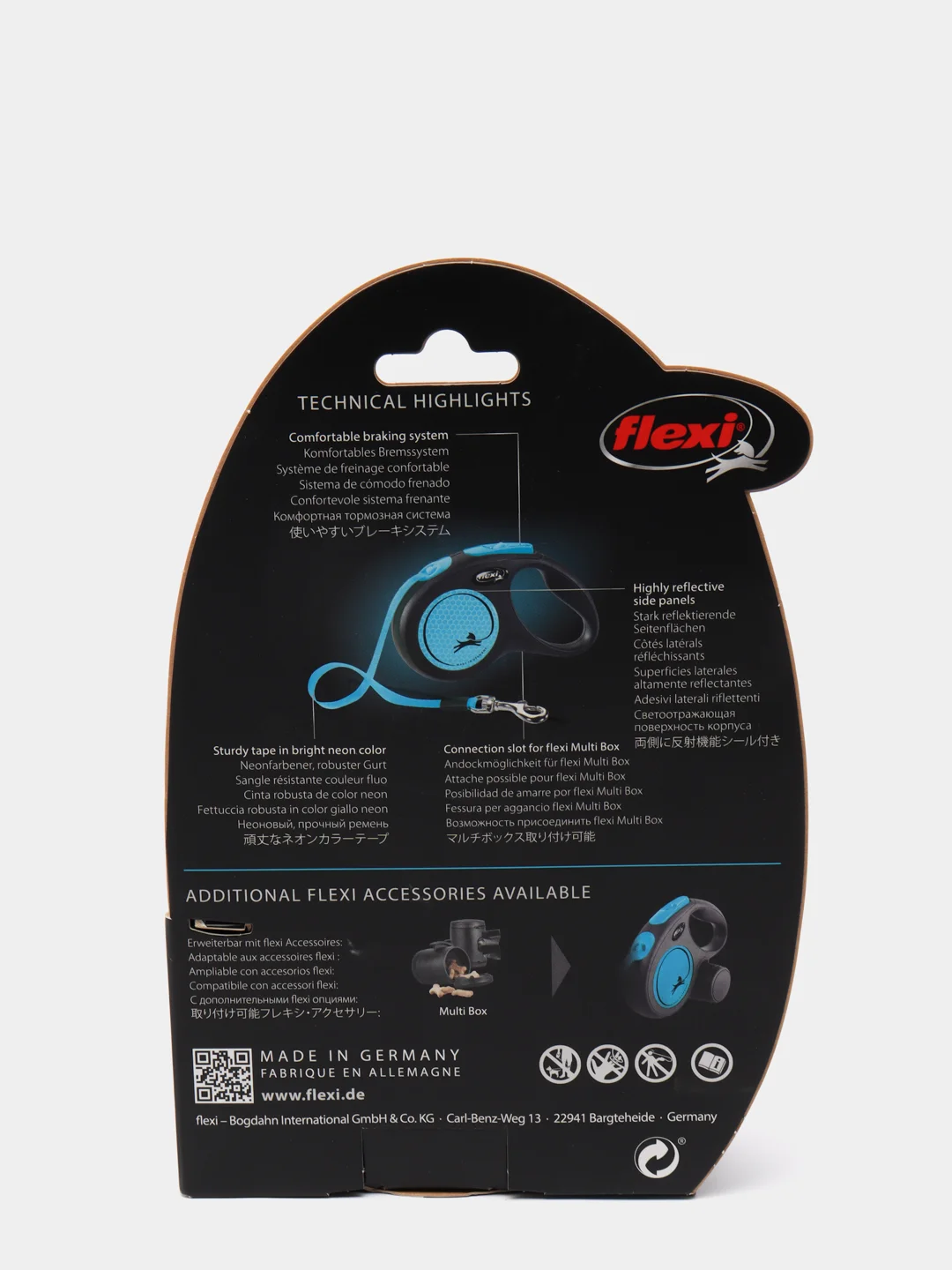 Поводок-рулетка для выгула собак Flexi New Neon лента S, 5м 15кг, голубой