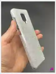 Серебряный чехол силиконовый с блестками для  Xiaomi Redmi Note 9 Pro / Note 9S Противоударный чехол