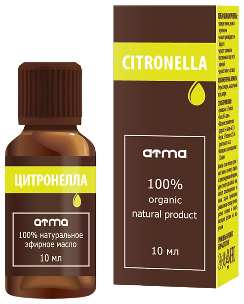Эфирное масло "Цитронелла" ATMA в стекле 10 мл, GreenLab