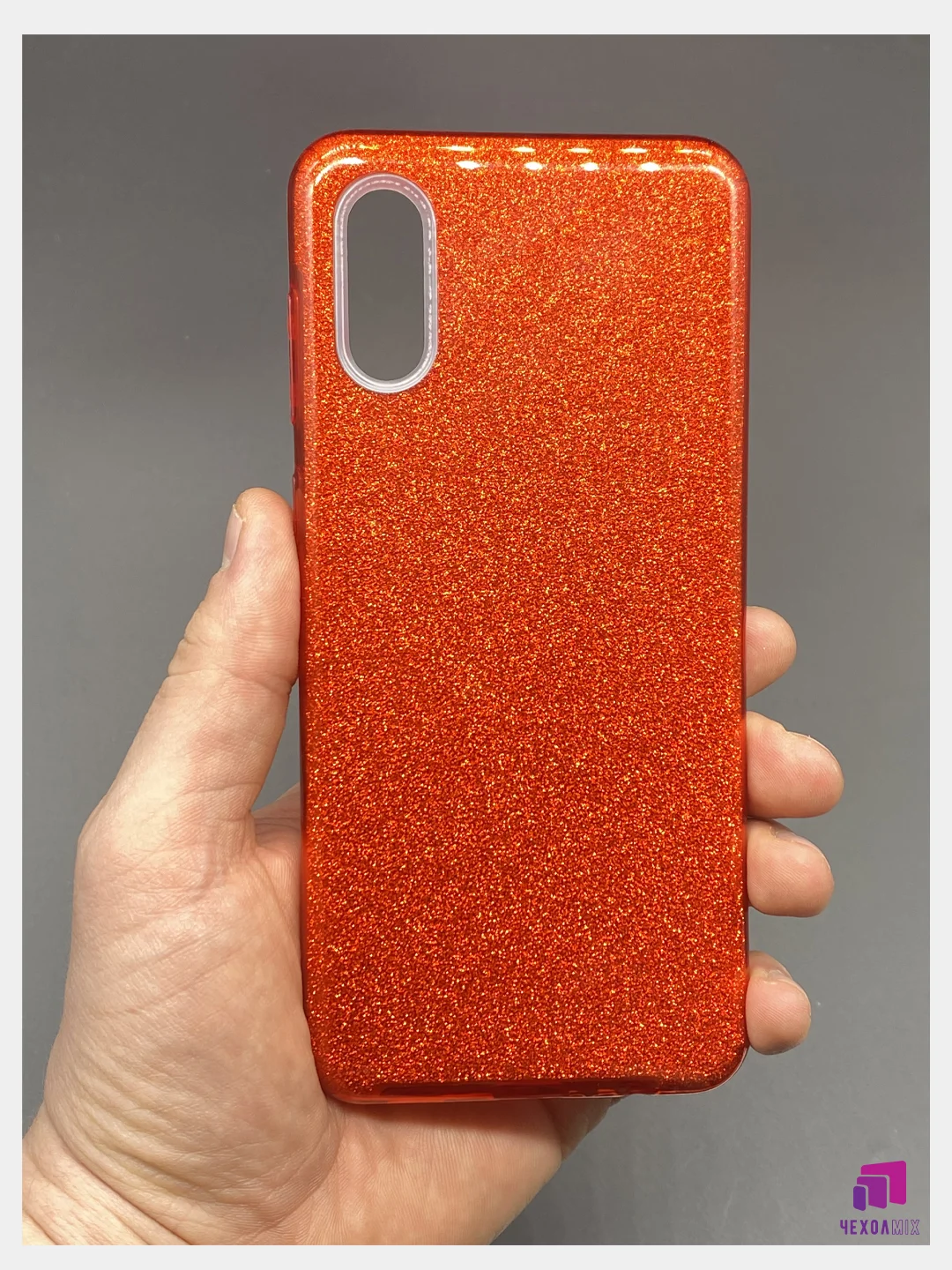 Красный чехол силиконовый с блестками для  Samsung Galaxy A02 2021 Противоударный чехол