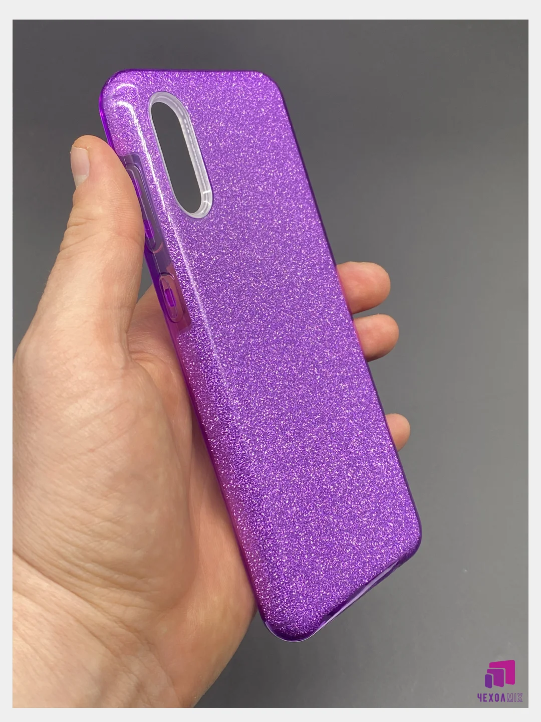 Фиолетовый чехол силиконовый с блестками для  Samsung Galaxy A02 2021 Противоударный чехол