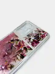 Желтый чехол Xiaomi Redmi Note 10 Pro переливающийся жидкий с блестками и защитой камеры