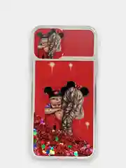 Красный чехол iPhone 11 силиконовый переливающийся жидкий с блестками и защитой камеры