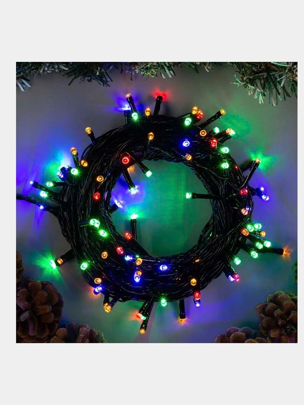 Гирлянда "Нить" 10 м , IP20, тёмная нить, 100 LED, свечение мульти, 8 режимов, 220 В
