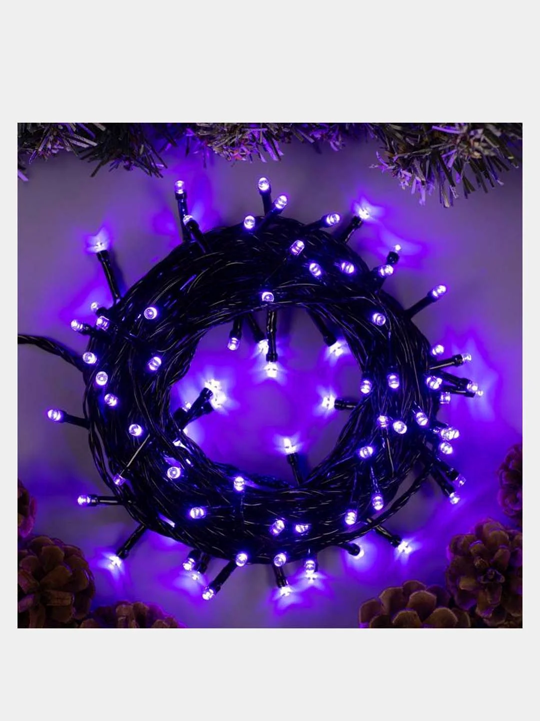 Сиреневый гирлянда "Нить" 10 м , IP20, тёмная нить, 100 LED, свечение мульти, 8 режимов, 220 В