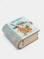 Шкатулка-книжка деревянная "Кот-охотник RUSSIA"