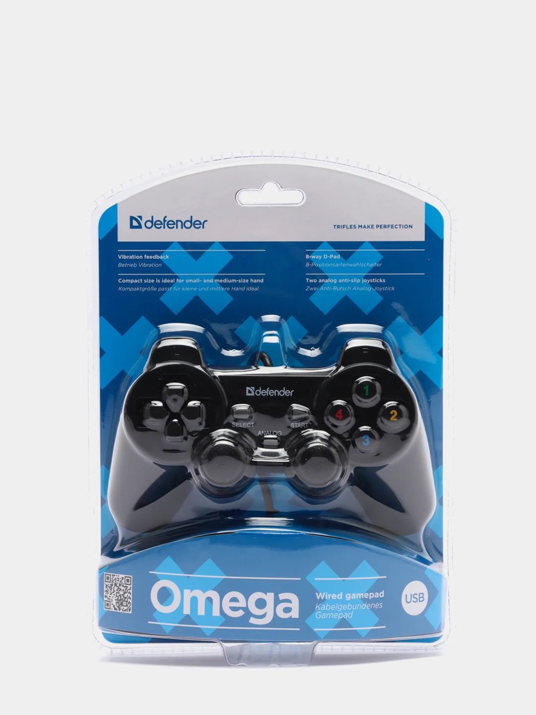 Черный геймпад (джойстик) Defender Omega USB, 12 кнопок, 2 стика