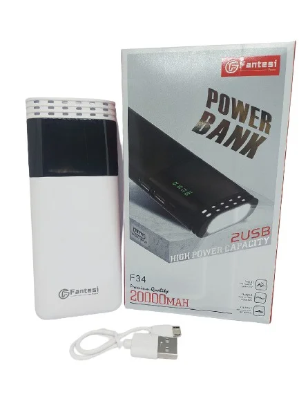 Белый внешний аккумулятор Power Bank Fantesi F34, с дисплеем и фонариком, 20000 mAh, белый
