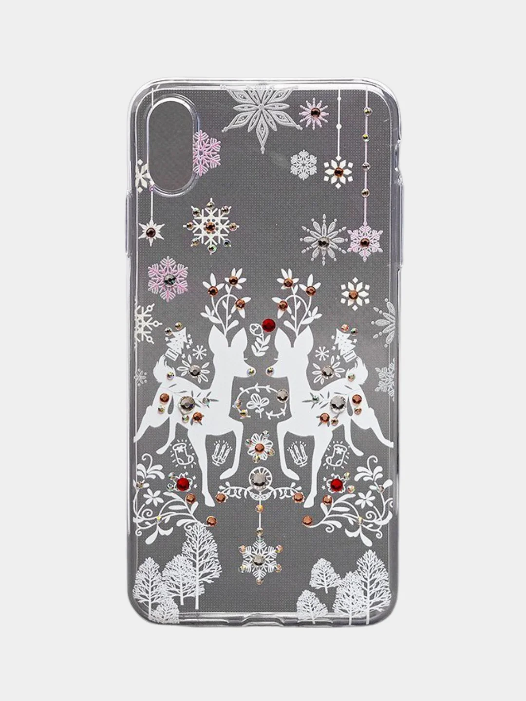Белый чехол SC085 Новогодний для iPhone XS Max, со стразами
