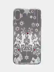 Белый чехол SC085 Новогодний для iPhone XS Max, со стразами