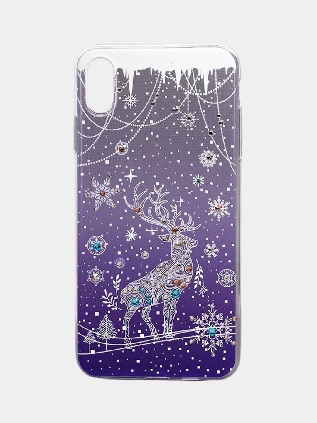 Фиолетовый чехол SC085 Новогодний для iPhone XS Max, со стразами
