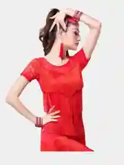 Красный топ с бахромой для танцев