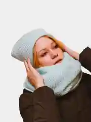 Серый меланж шапка женская со снудом/ Шапка зимняя/ Комплект зимний