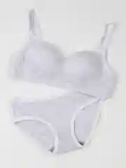 Серый металлик комплект нижнего белья, однотонный, х/б, в рубчик